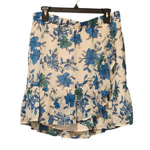 Modstrom Cream Ruffled blue floral print skirt Large